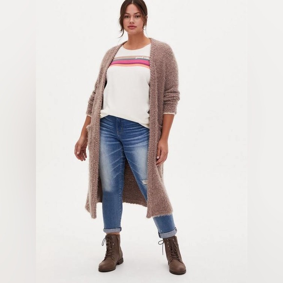 Torrid women’s long cardigan taupe-Zise 0 - Picture 2 of 16